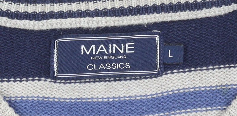 Maine New England Men's Beige Striped Cotton Jumper L