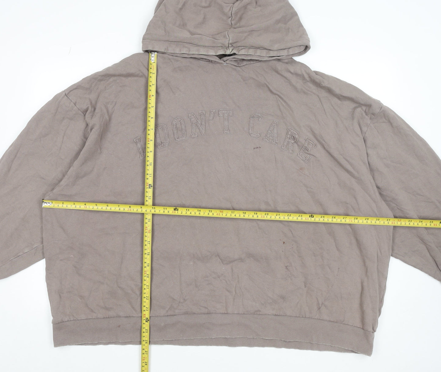 ASOS DESIGN Womens Beige 2XL Pullover Hoodie Cotton Blend 'I Don't Care'