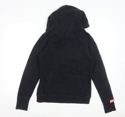 Superdry Women's Black Hoodie Small Pullover Graphic Print Cotton Blend