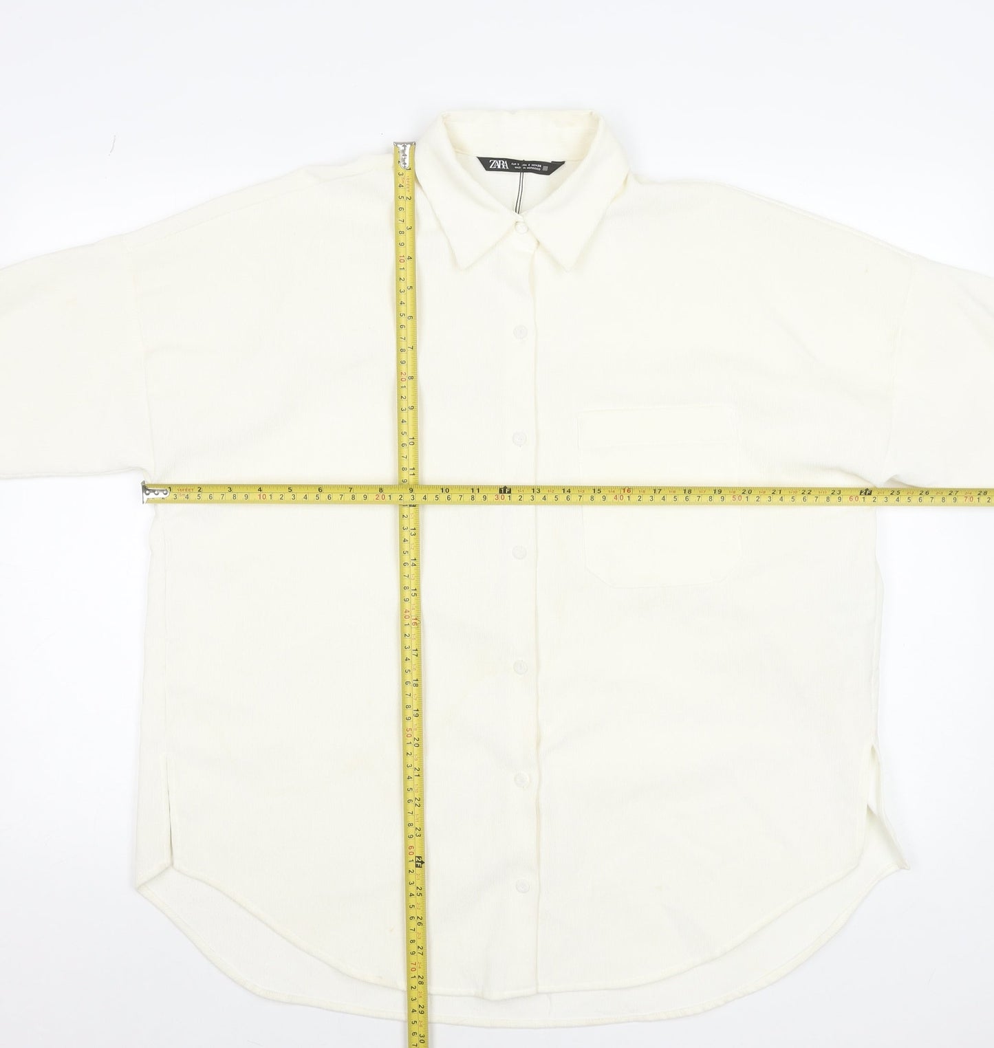 ZARA Women Ivory Relaxed Button-Up Shirt Size S Polyester Blend