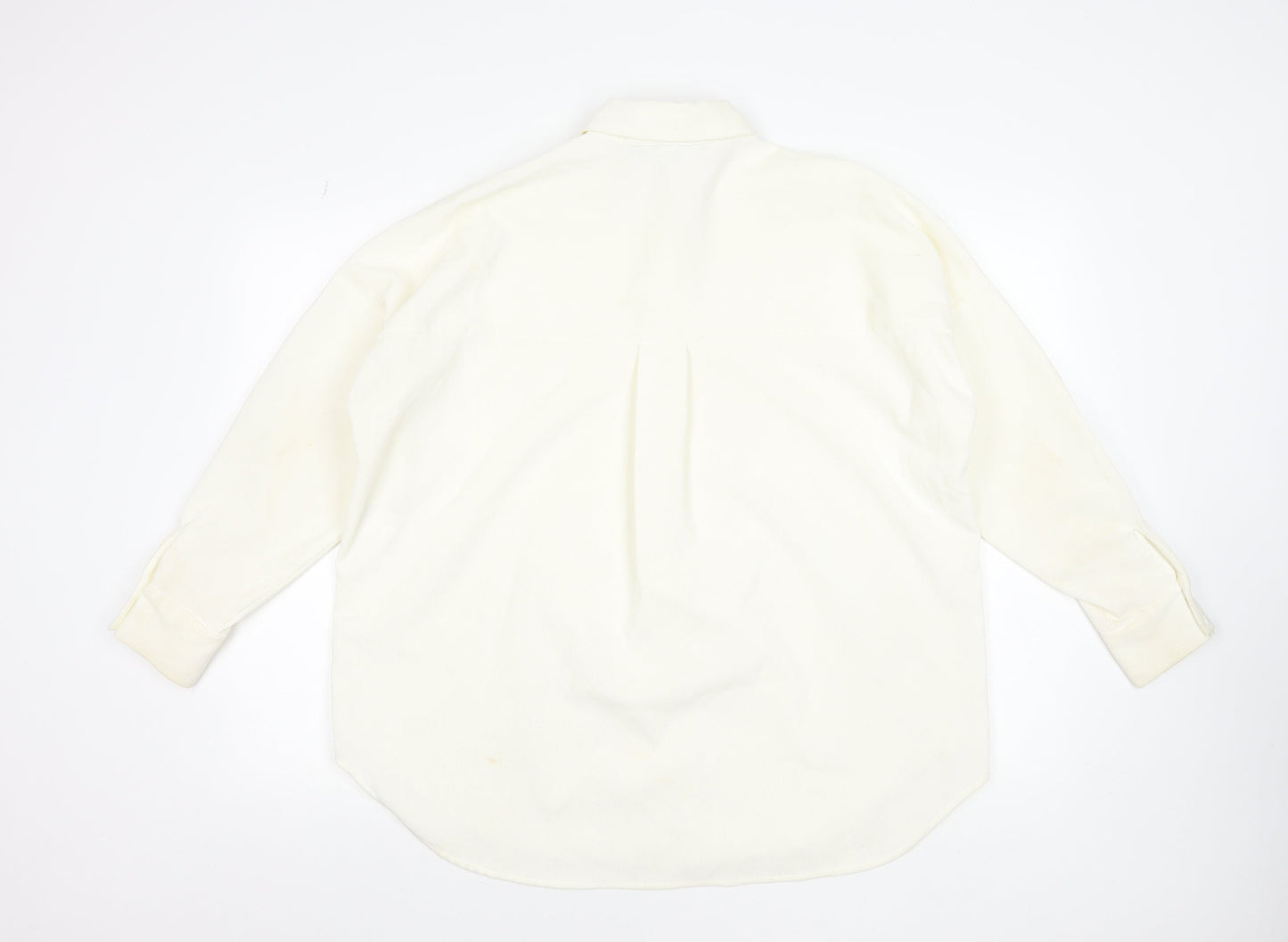 ZARA Women Ivory Relaxed Button-Up Shirt Size S Polyester Blend