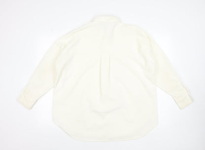 ZARA Women Ivory Relaxed Button-Up Shirt Size S Polyester Blend