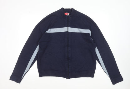 Fullcircle Men's Blue Full Zip Wool Blend Jumper Size L