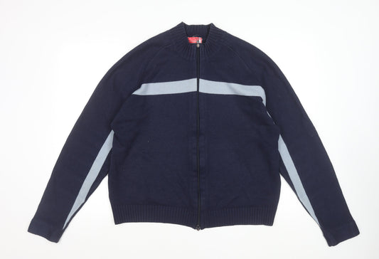 Fullcircle Men's Blue Full Zip Wool Blend Jumper Size L
