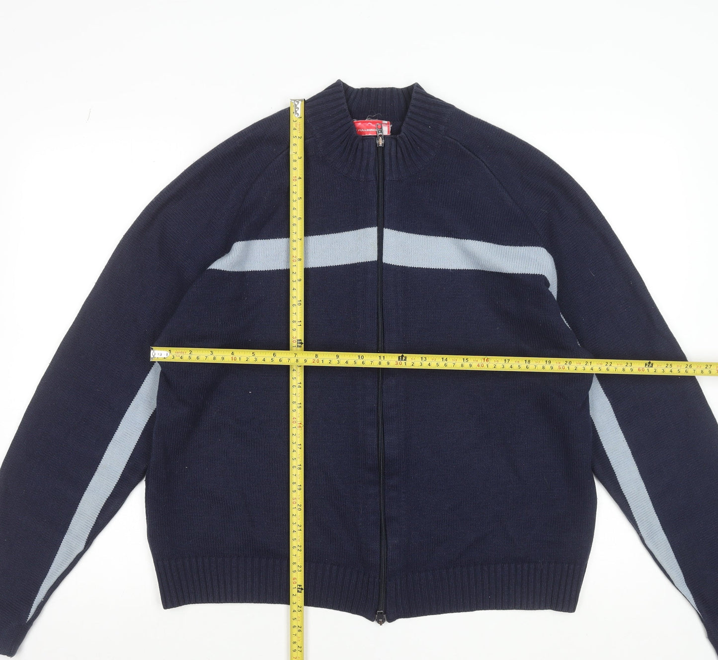 Fullcircle Men's Blue Full Zip Wool Blend Jumper Size L