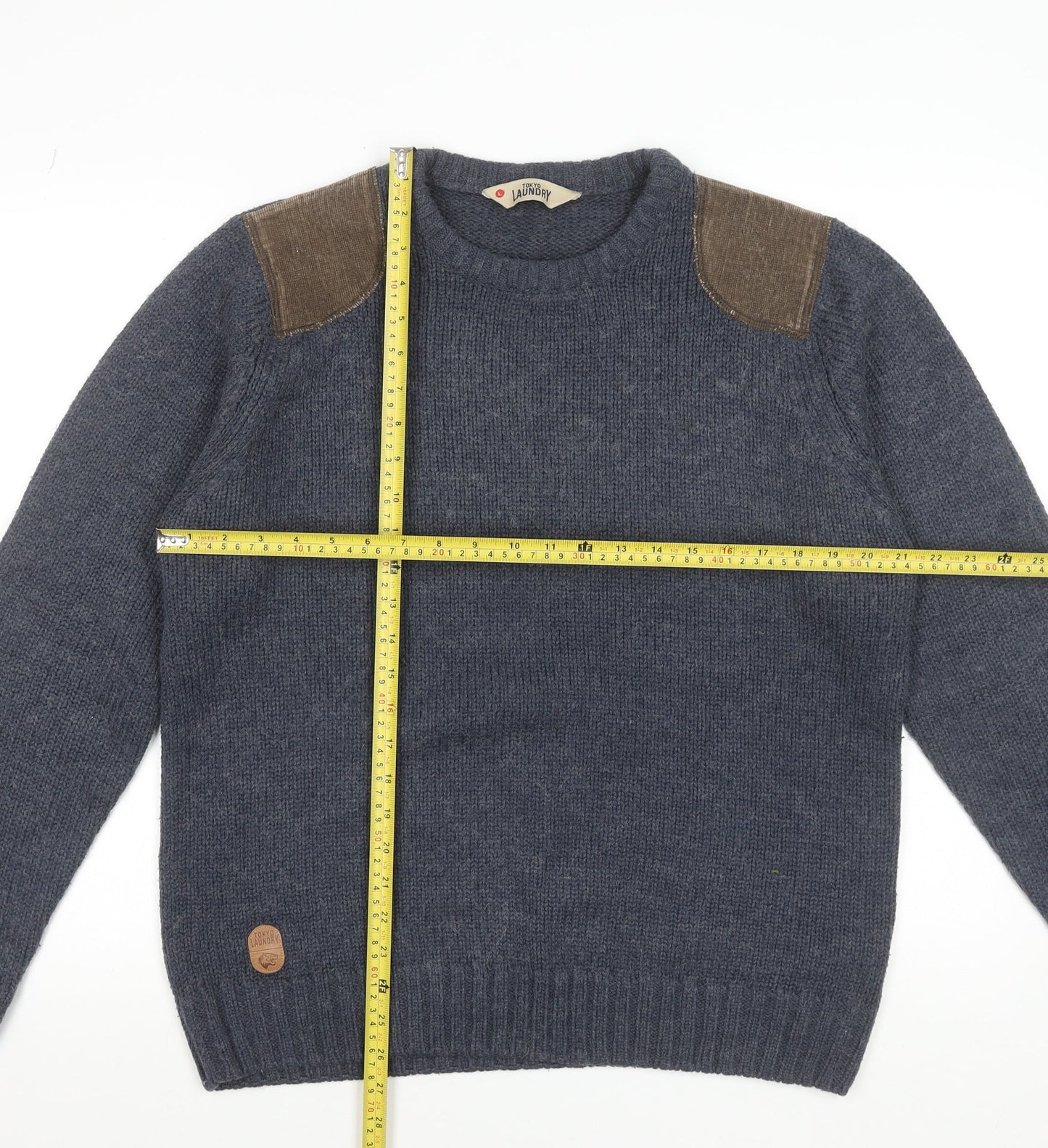 Tokyo Laundry Men's Blue Wool Blend Crew Neck Jumper L