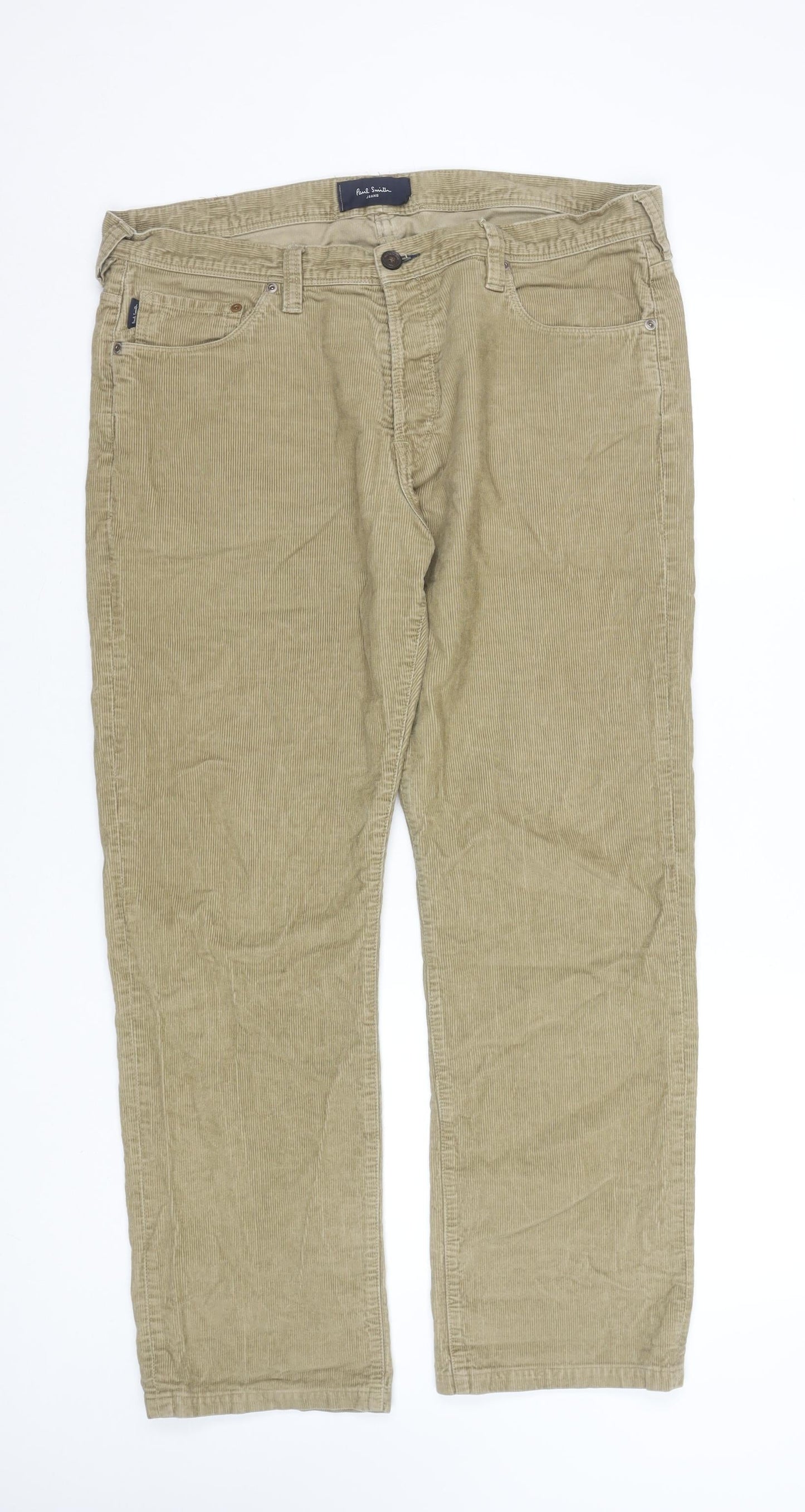 Paul Smith Men Beige Corduroy Regular Fit Trousers 36R Cotton