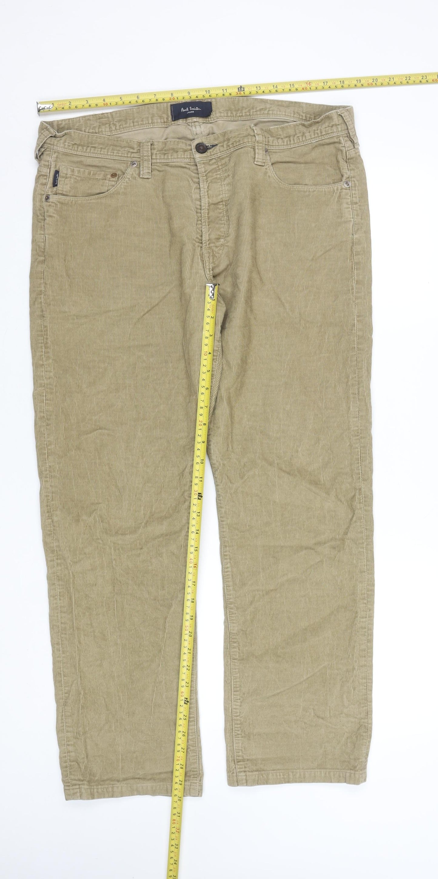 Paul Smith Men Beige Corduroy Regular Fit Trousers 36R Cotton
