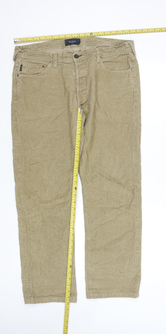 Paul Smith Men Beige Corduroy Regular Fit Trousers 36R Cotton