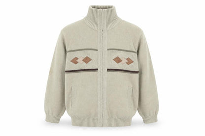 Raphael Valencino Mens Beige Knit Zip Jacket M Geometric Classic Style