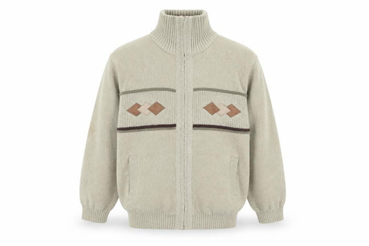 Raphael Valencino Mens Beige Knit Zip Jacket M Geometric Classic Style