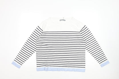 b.young Women’s White Striped Boat Neck Pullover Jumper XL