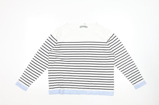 b.young Women’s White Striped Boat Neck Pullover Jumper XL