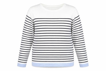Front view of b.young Women’s White Striped Boat Neck jumper XL