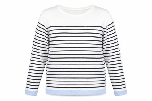 b.young Women’s White Striped Boat Neck Pullover Jumper XL