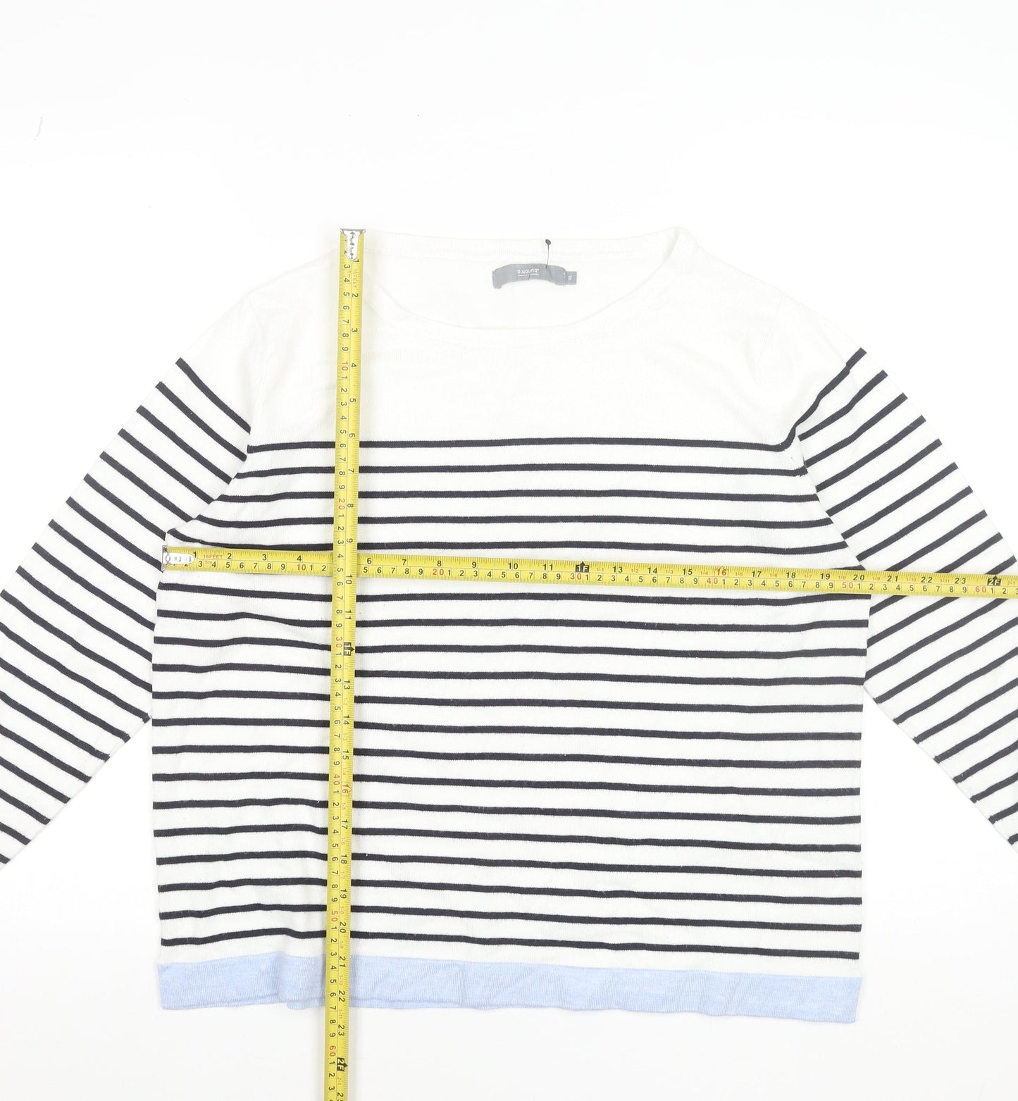 b.young Women’s White Striped Boat Neck Pullover Jumper XL