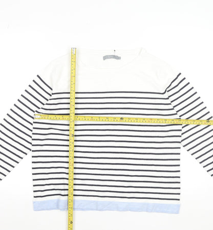 b.young Women’s White Striped Boat Neck Pullover Jumper XL