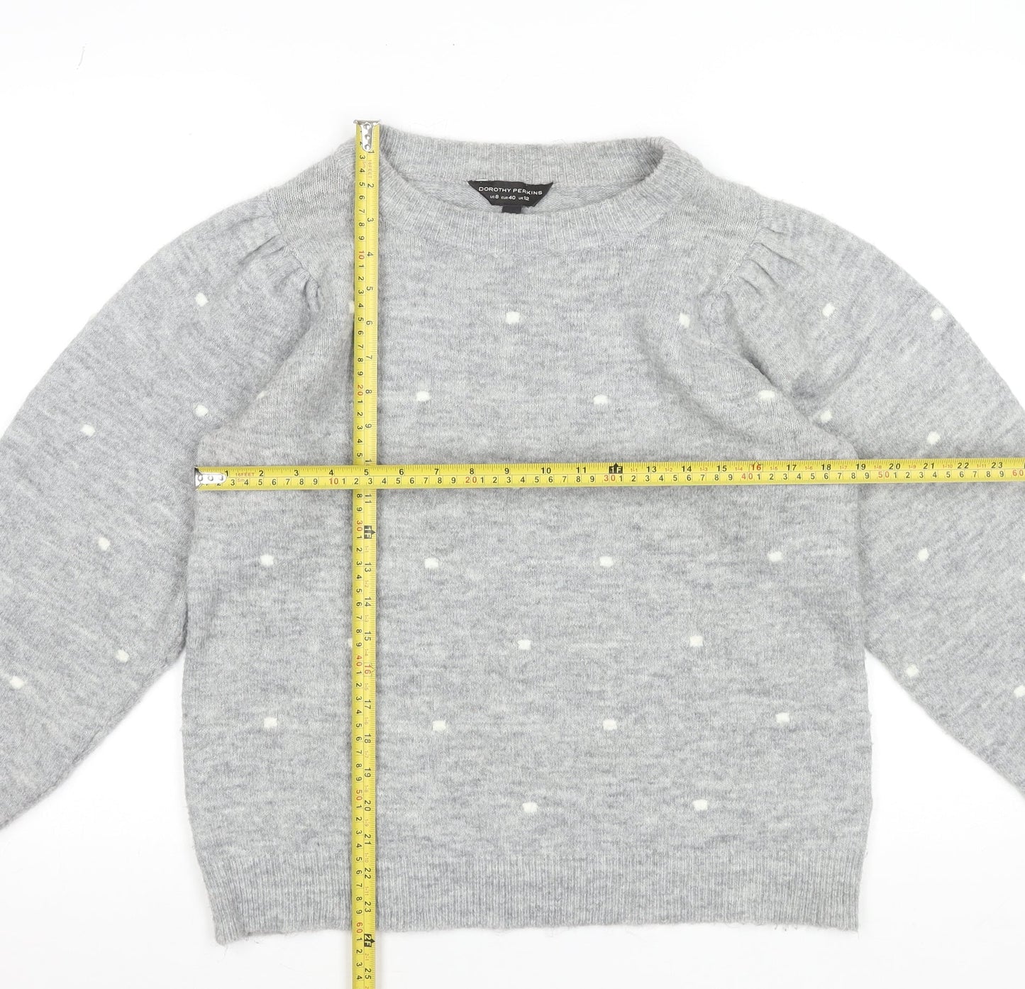 Dorothy Perkins Women’s Grey Polka Dot Crew Neck Jumper Size 12