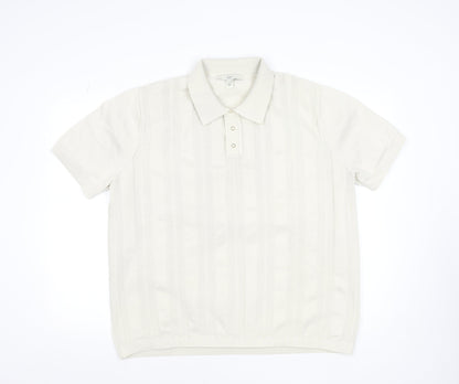 River Island Men's Ivory Cotton Knit Polo Shirt XL Classic Style