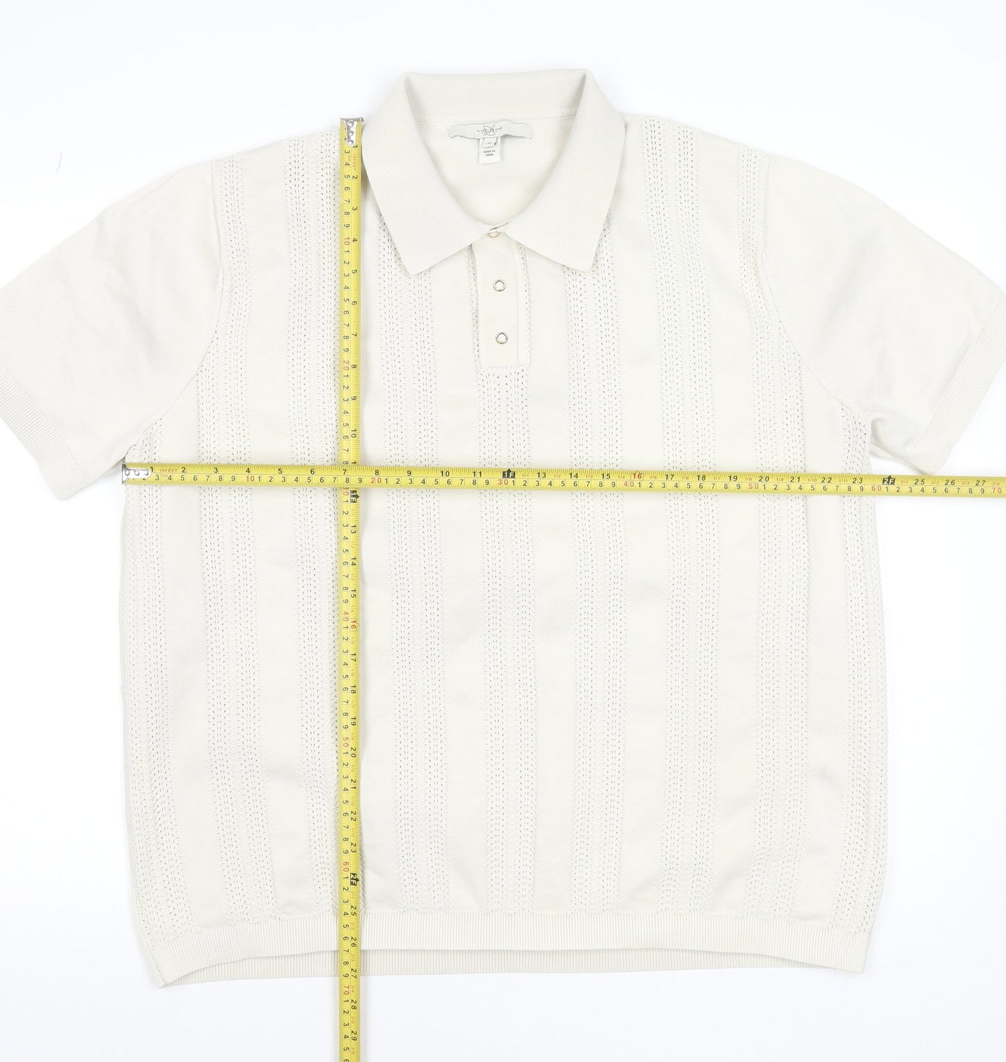 River Island Men's Ivory Cotton Knit Polo Shirt XL Classic Style