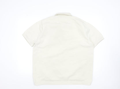 River Island Men's Ivory Cotton Knit Polo Shirt XL Classic Style