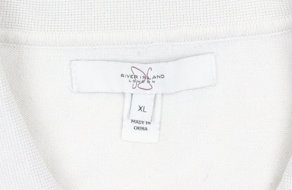 River Island Men's Ivory Cotton Knit Polo Shirt XL Classic Style