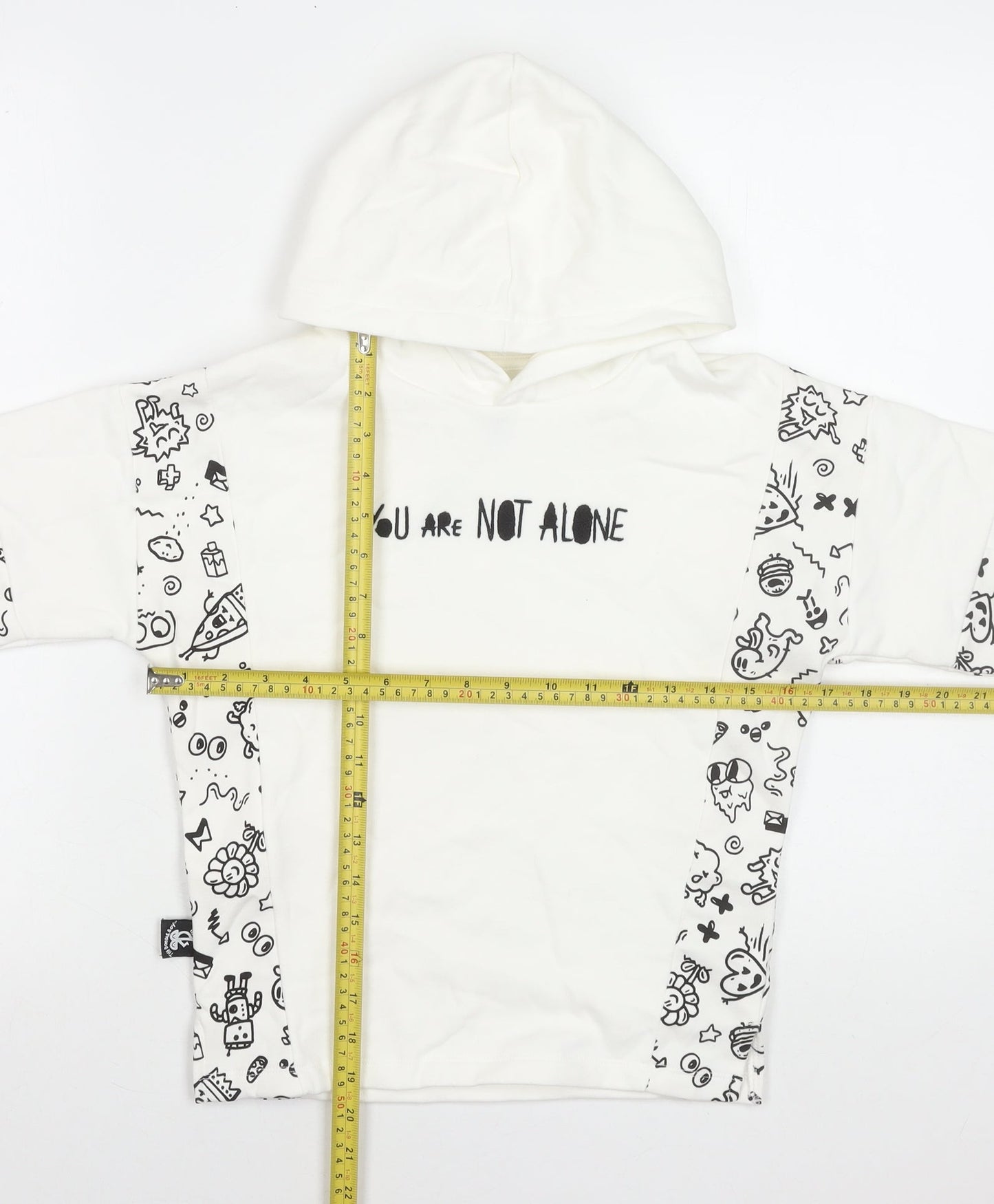 Marks and Spencer Boys White Graphic Hoodie 7-8 Years Cotton Blend
