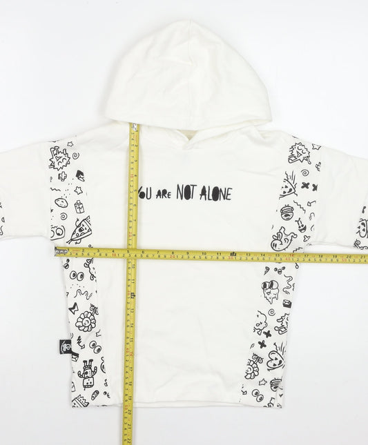 Marks and Spencer Boys White Graphic Hoodie 7-8 Years Cotton Blend
