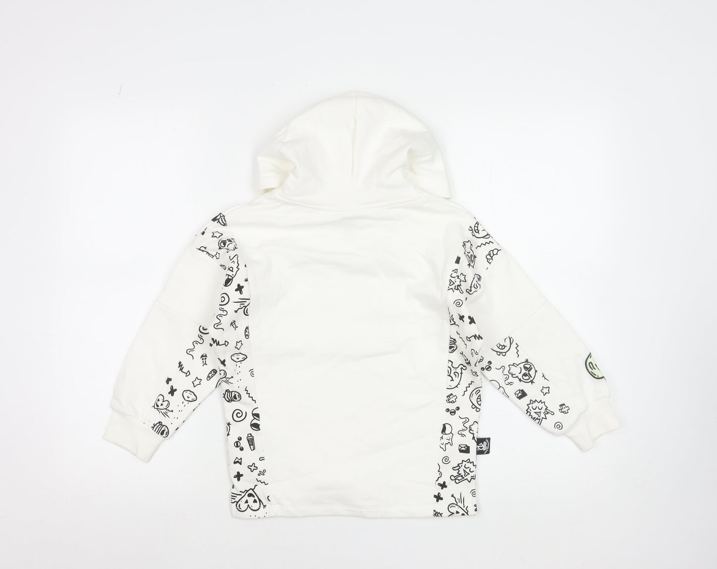 Marks and Spencer Boys White Graphic Hoodie 7-8 Years Cotton Blend