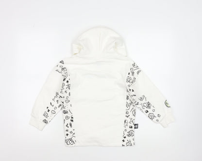 Marks and Spencer Boys White Graphic Hoodie 7-8 Years Cotton Blend
