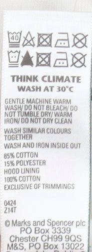 Marks and Spencer Boys White Graphic Hoodie 7-8 Years Cotton Blend