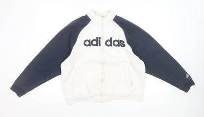 Adidas Women White & Navy Full Zip Hoodie Size 14 Cotton Blend