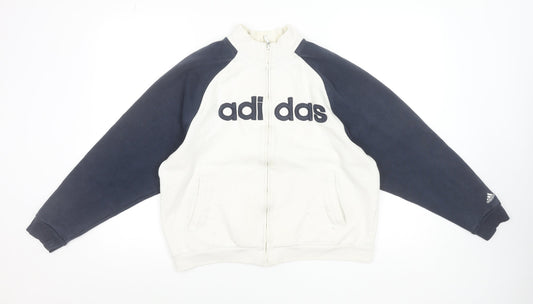 Adidas Women White & Navy Full Zip Hoodie Size 14 Cotton Blend