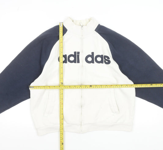 Adidas Women White & Navy Full Zip Hoodie Size 14 Cotton Blend