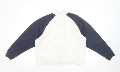Adidas Women White & Navy Full Zip Hoodie Size 14 Cotton Blend