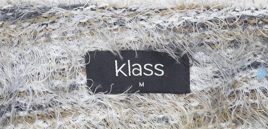 Klass Womens Grey Beige Multicoloured Open Knit Cardigan M