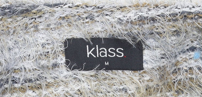 Klass Womens Grey Beige Multicoloured Open Knit Cardigan M
