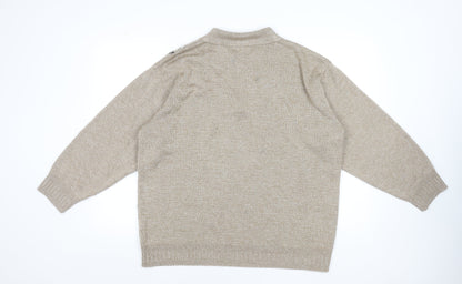 Newtex Men's Beige Geometric Knit 1/4 Zip Collared Jumper XL Retro Style