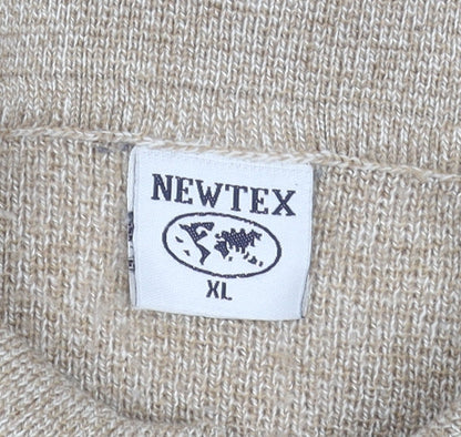 Newtex Men's Beige Geometric Knit 1/4 Zip Collared Jumper XL Retro Style