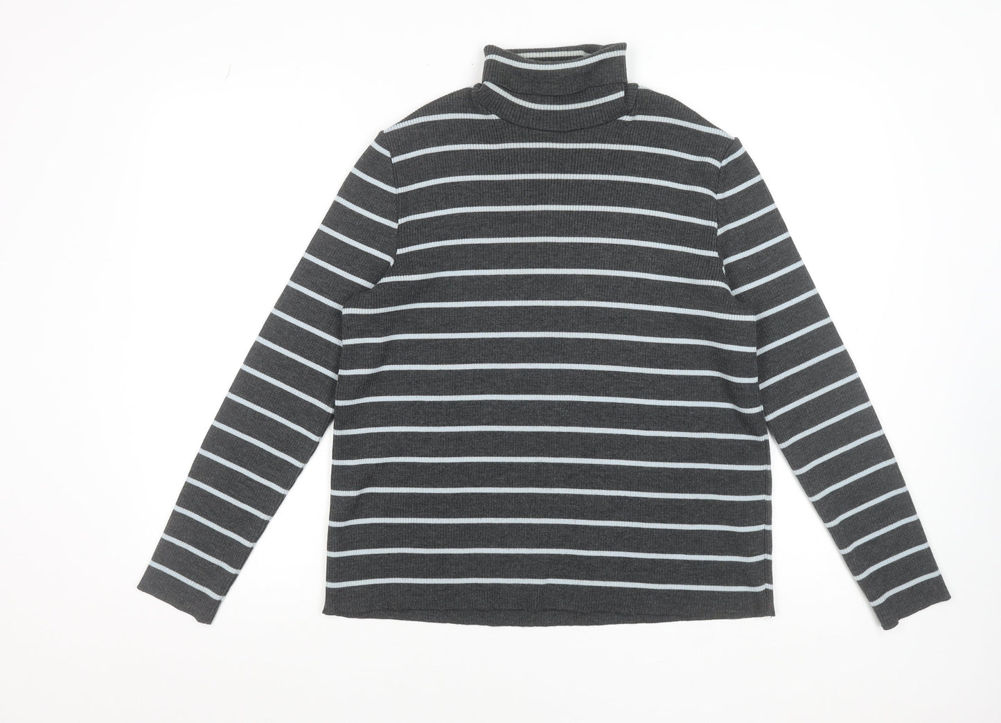 Penny Plain Womens Grey Striped Roll Neck Knit Top Size 18