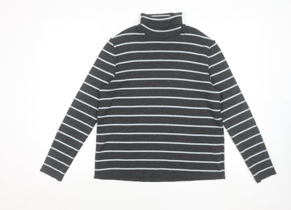 Penny Plain Womens Grey Striped Roll Neck Knit Top Size 18