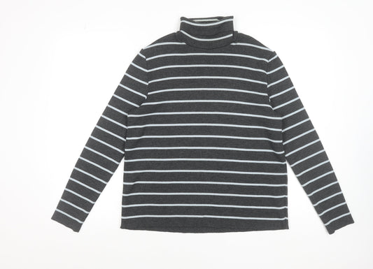 Penny Plain Womens Grey Striped Roll Neck Knit Top Size 18