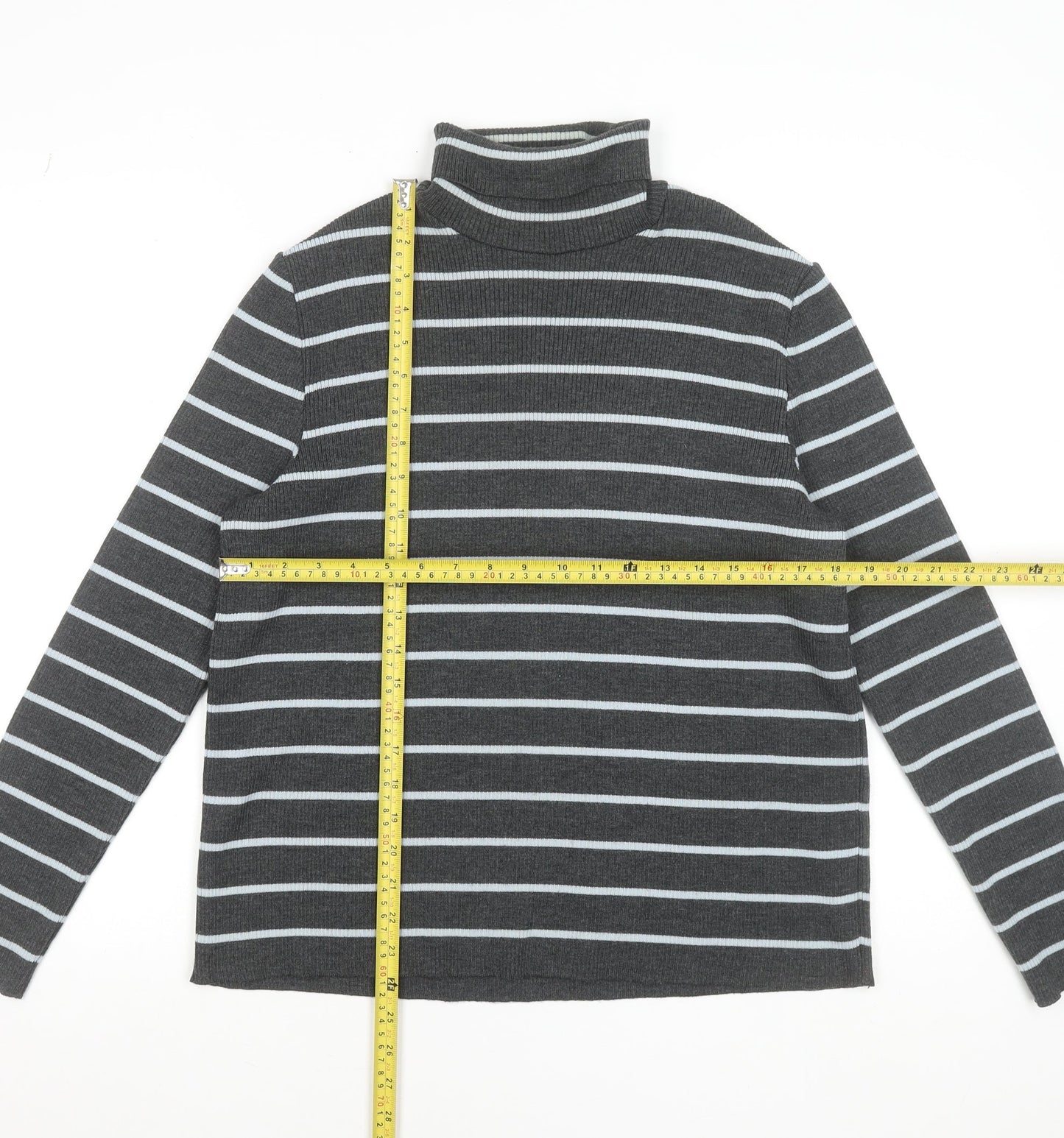 Penny Plain Womens Grey Striped Roll Neck Knit Top Size 18