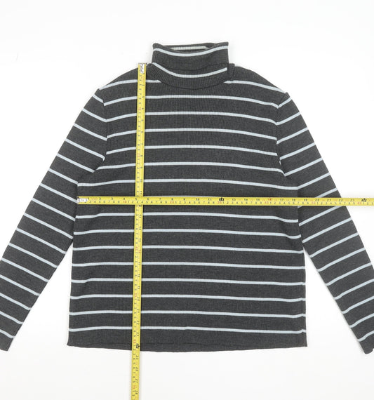 Penny Plain Womens Grey Striped Roll Neck Knit Top Size 18