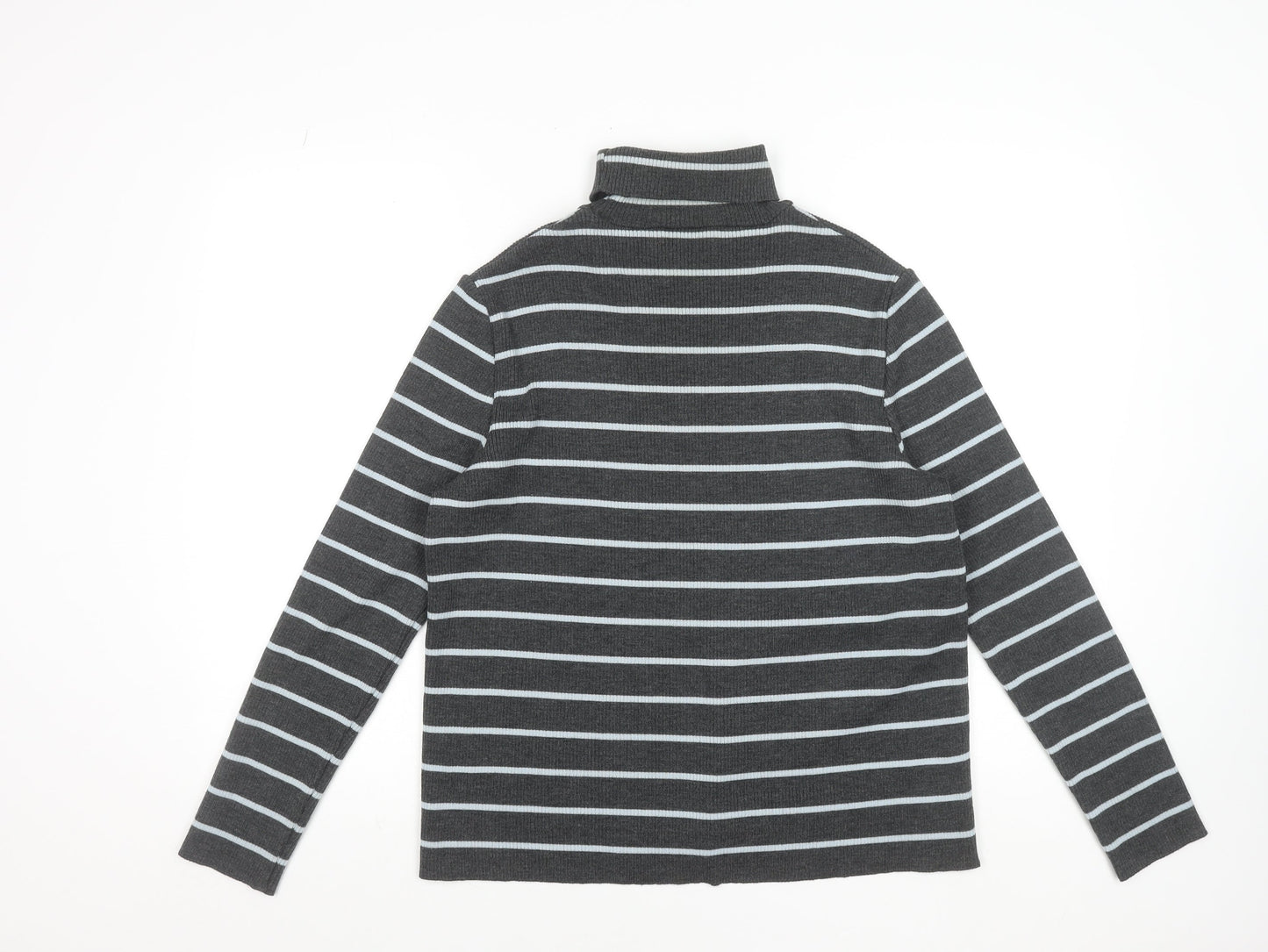 Penny Plain Womens Grey Striped Roll Neck Knit Top Size 18