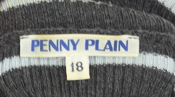 Penny Plain Womens Grey Striped Roll Neck Knit Top Size 18