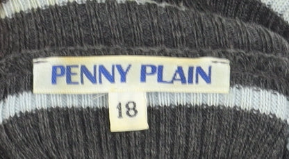 Penny Plain Womens Grey Striped Roll Neck Knit Top Size 18