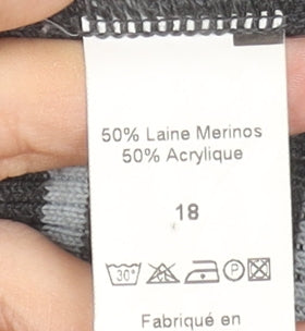 Penny Plain Womens Grey Striped Roll Neck Knit Top Size 18