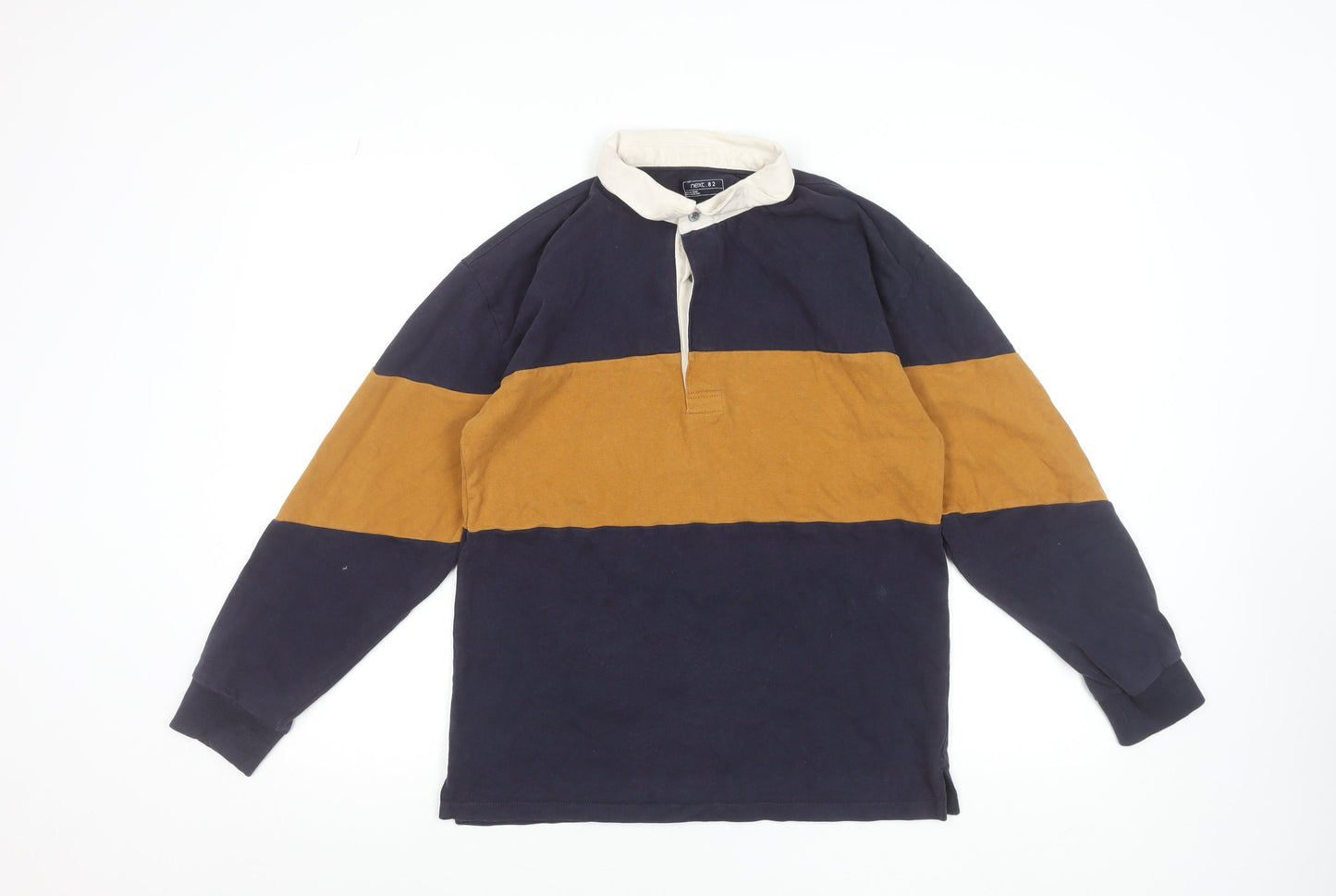 Next Boys Blue & Mustard Striped Long Sleeve Rugby Polo Shirt 14 Years