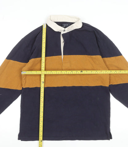 Next Boys Blue & Mustard Striped Long Sleeve Rugby Polo Shirt 14 Years